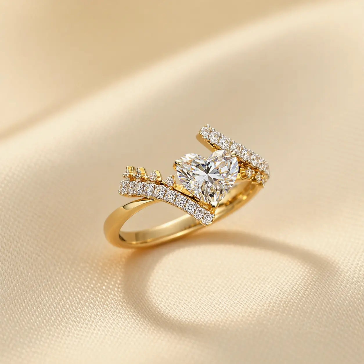 Heart Cut Lab Grown Diamond Ring: 14K Gold Bypass Shank, IGI Certified
