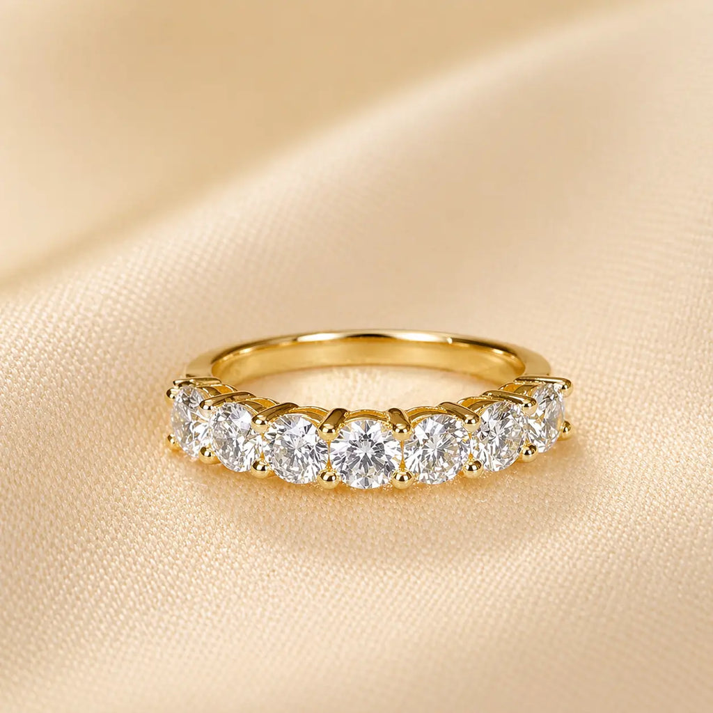 14K Gold Lab Grown Diamond Wedding Band | Seven Stone Eternity Ring