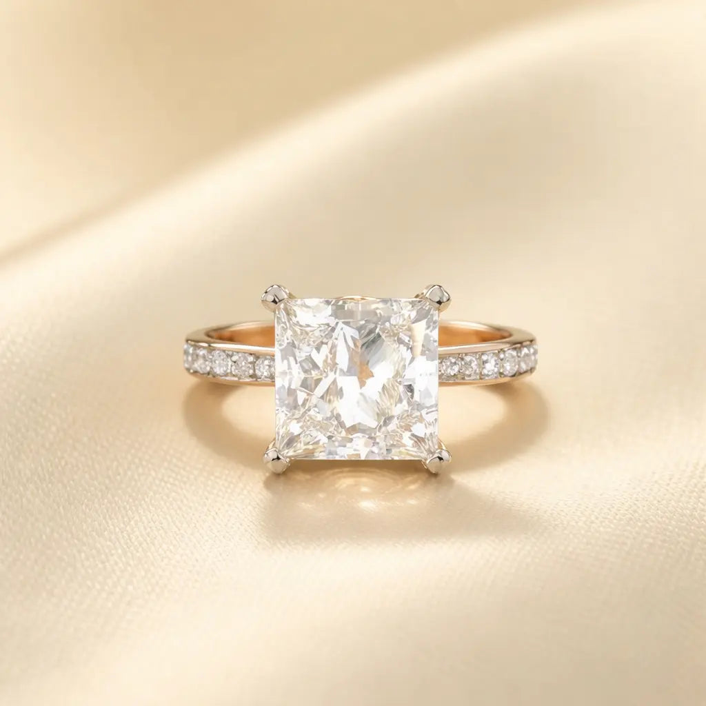 Princess Cut 5ct Lab Grown Diamond Engagement Ring - 14K Gold IGI Certified
