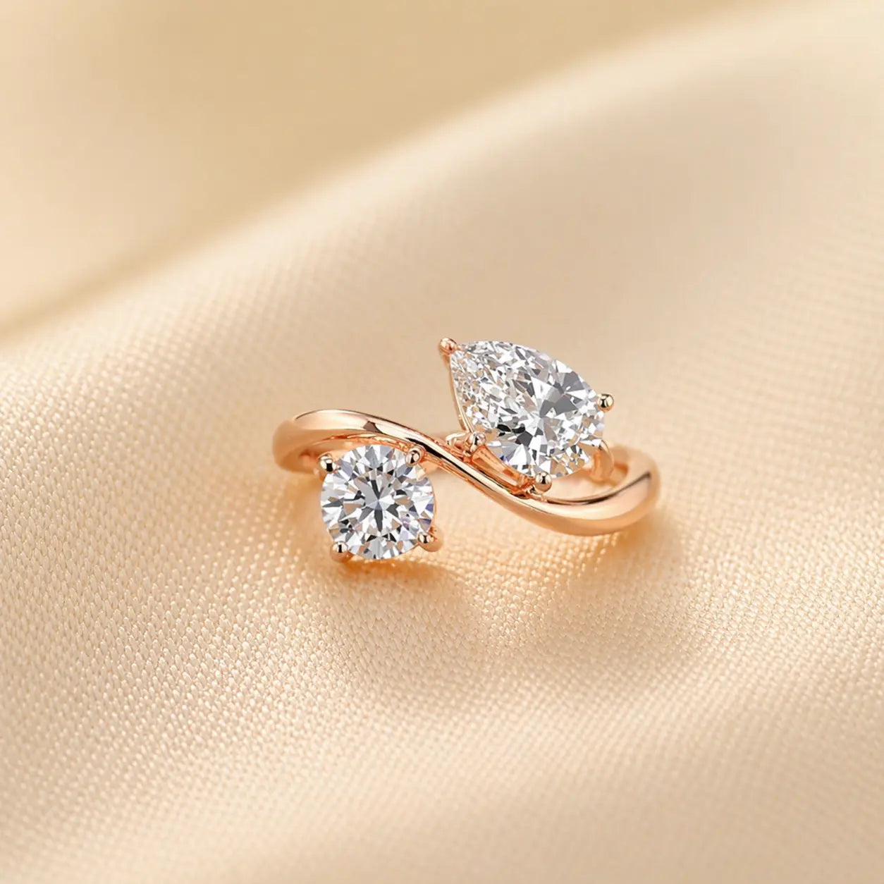 Lab Grown Diamond Toi et Moi Ring: 14K Gold Pear & Round Cut
