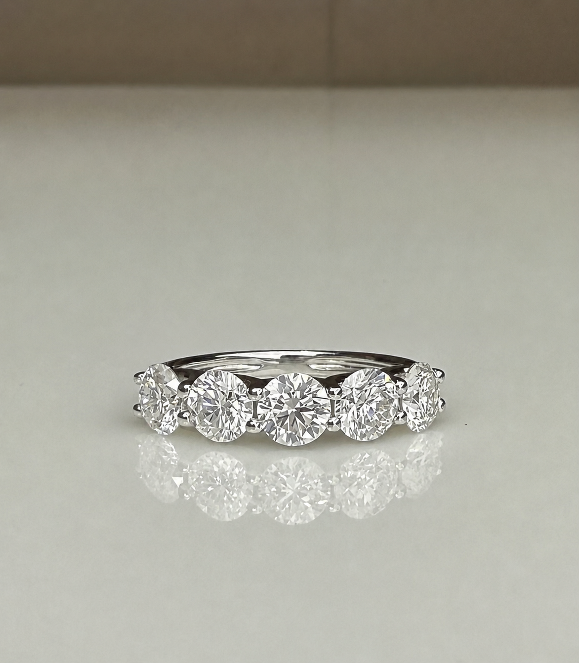 Five Stone Lab Grown Diamond Anniversary Ring | 2.5CTW Round 14K Gold Band