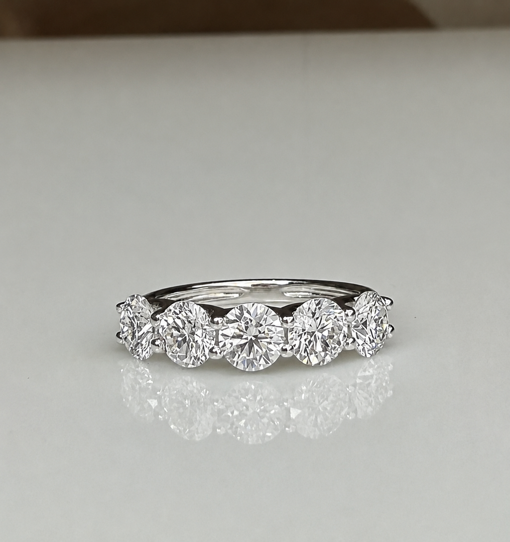 Five Stone Lab Grown Diamond Anniversary Ring | 2.5CTW Round 14K Gold Band