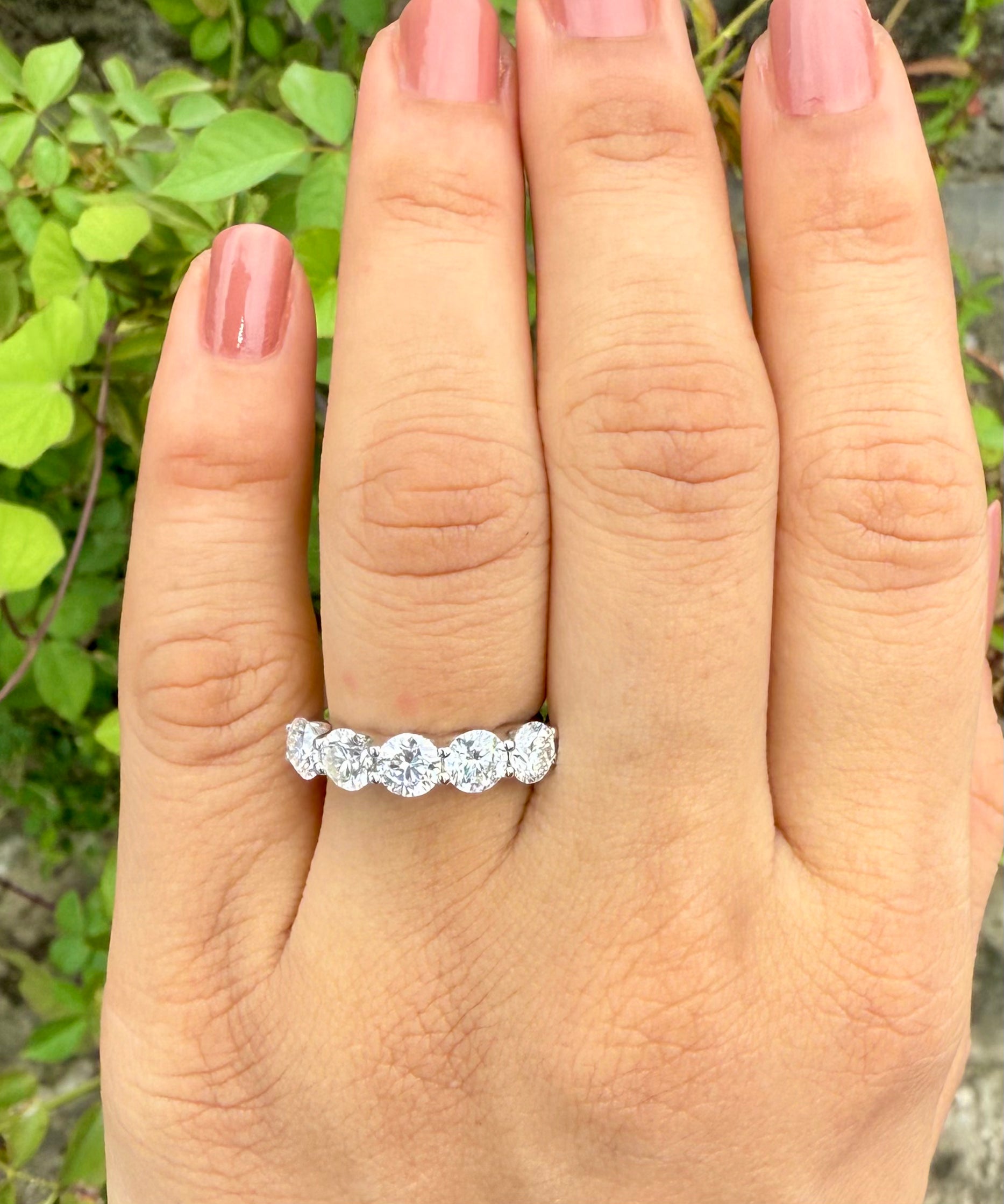 Five Stone Lab Grown Diamond Anniversary Ring | 2.5CTW Round 14K Gold Band