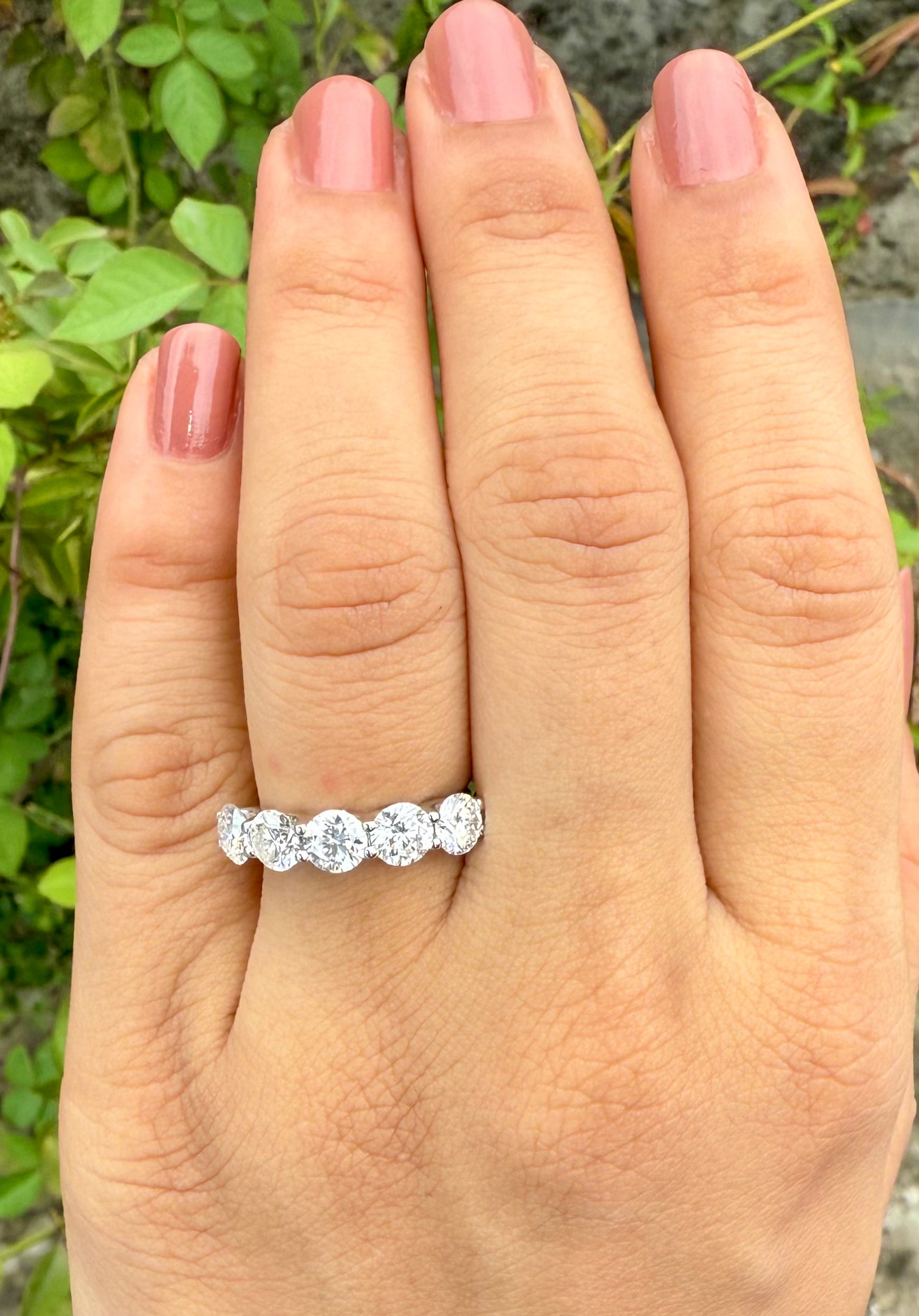 Five Stone Lab Grown Diamond Anniversary Ring | 2.5CTW Round 14K Gold Band