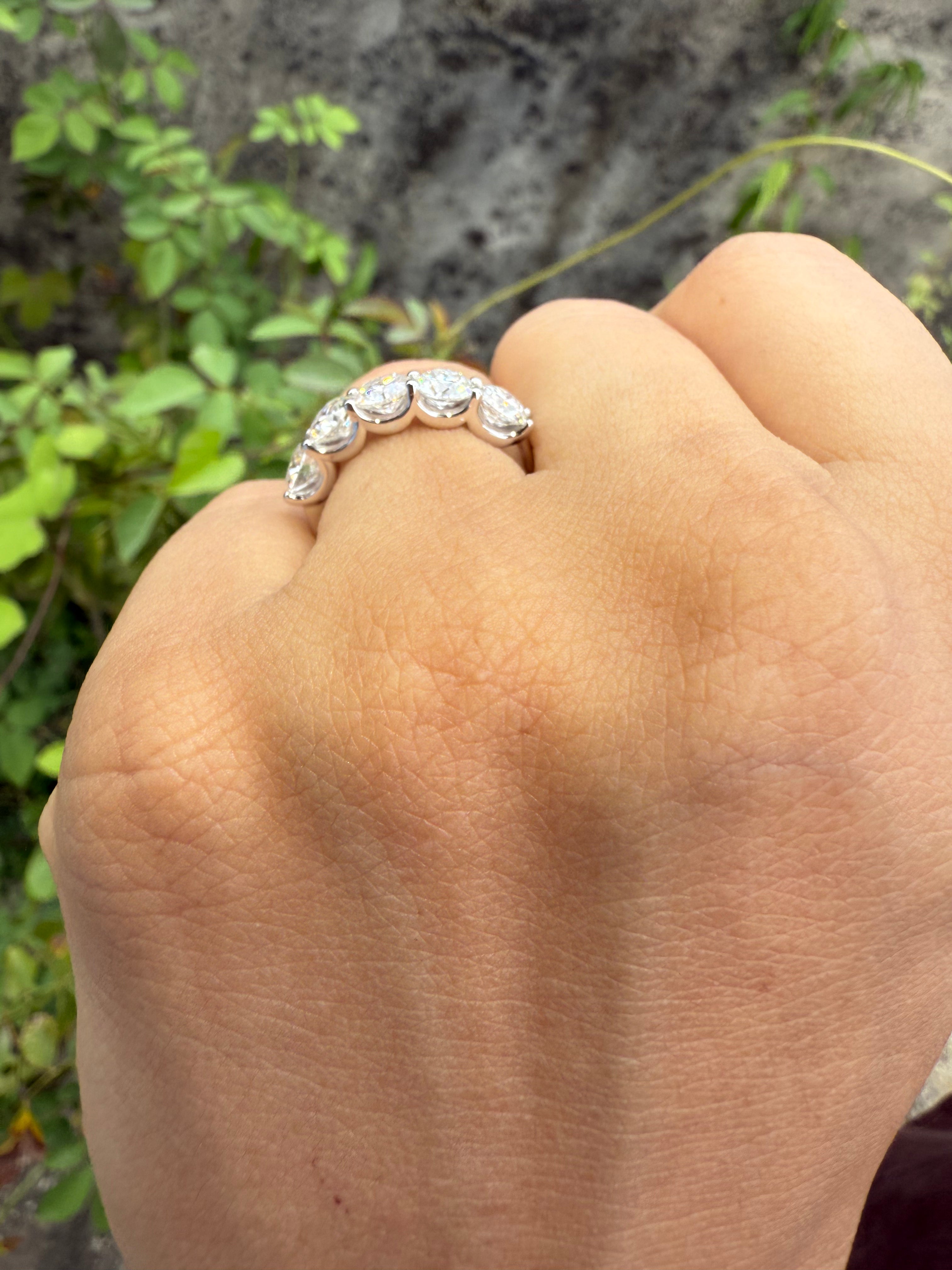 Five Stone Lab Grown Diamond Anniversary Ring | 2.5CTW Round 14K Gold Band