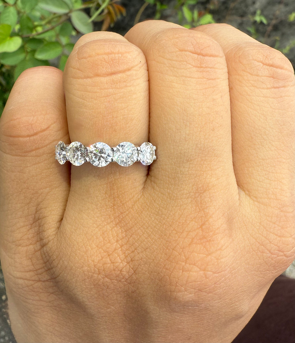 Five Stone Lab Grown Diamond Anniversary Ring | 2.5CTW Round 14K Gold Band