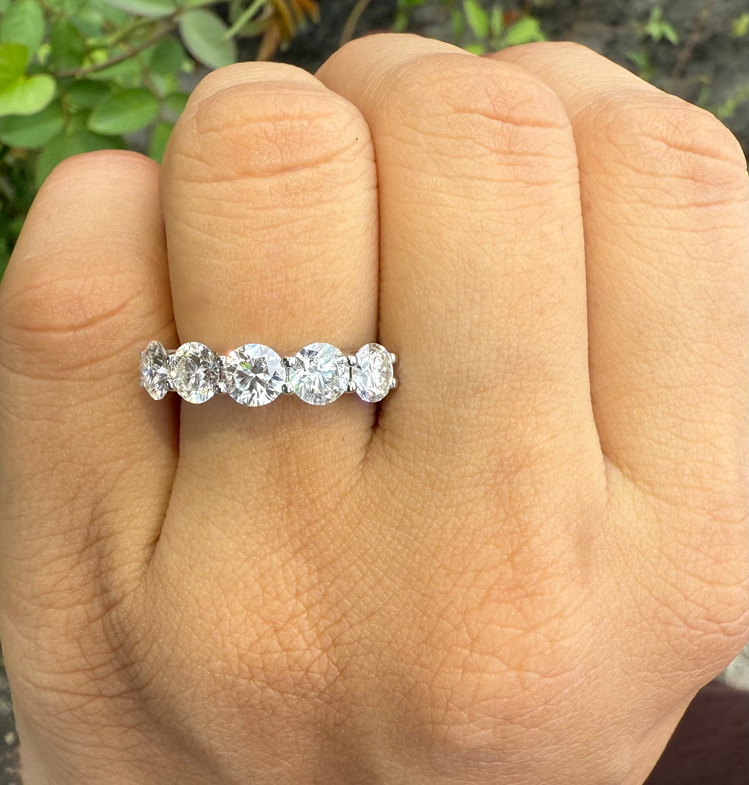 Five Stone Lab Grown Diamond Anniversary Ring | 2.5CTW Round 14K Gold Band