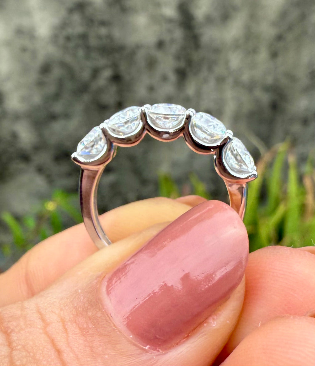 Five Stone Lab Grown Diamond Anniversary Ring | 2.5CTW Round 14K Gold Band