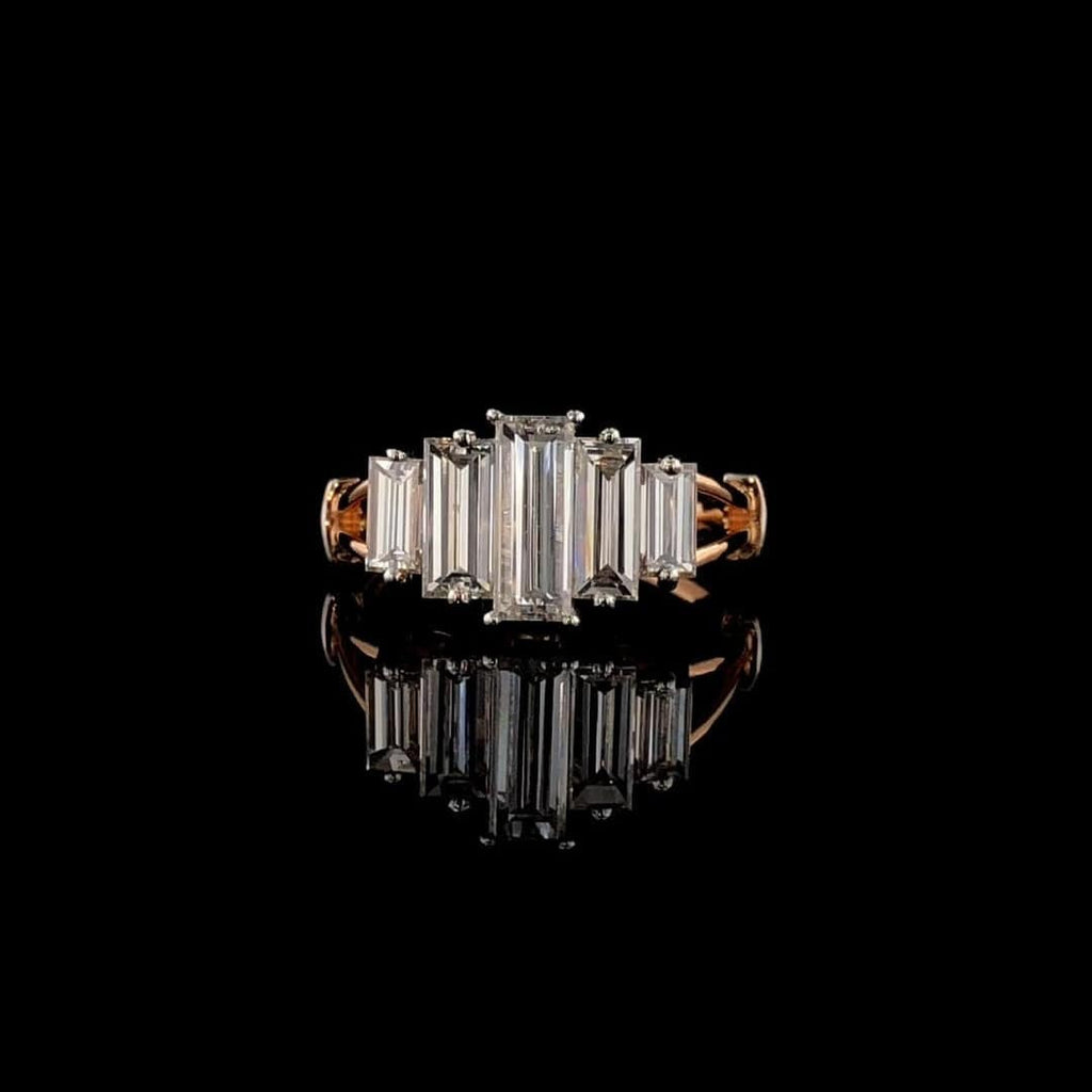 Baguette Lab Grown Diamond Ring | 14K Gold Five Stone Engagement Ring