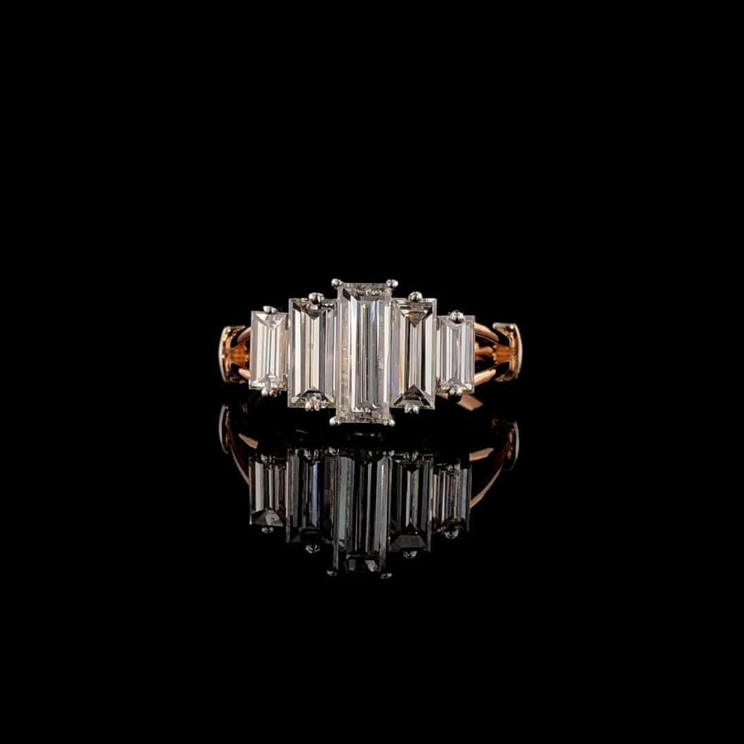 Baguette Lab Grown Diamond Ring | 14K Gold Five Stone Engagement Ring