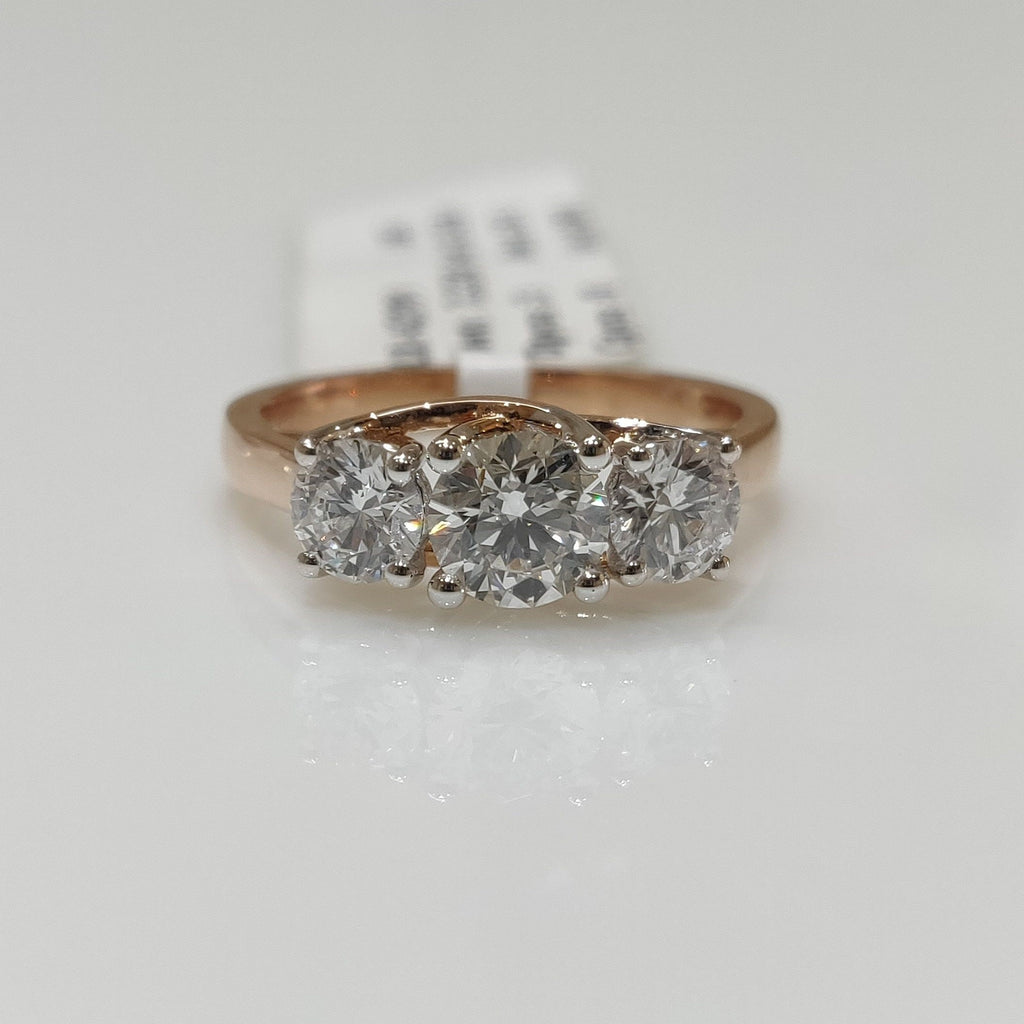 1.50Ct Three Stone Lab Grown Diamond Ring | 14K Gold Engagement Ring