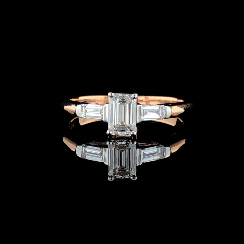 14K Gold Emerald Cut Lab Grown Diamond Ring | Three Stone Engagement Ring