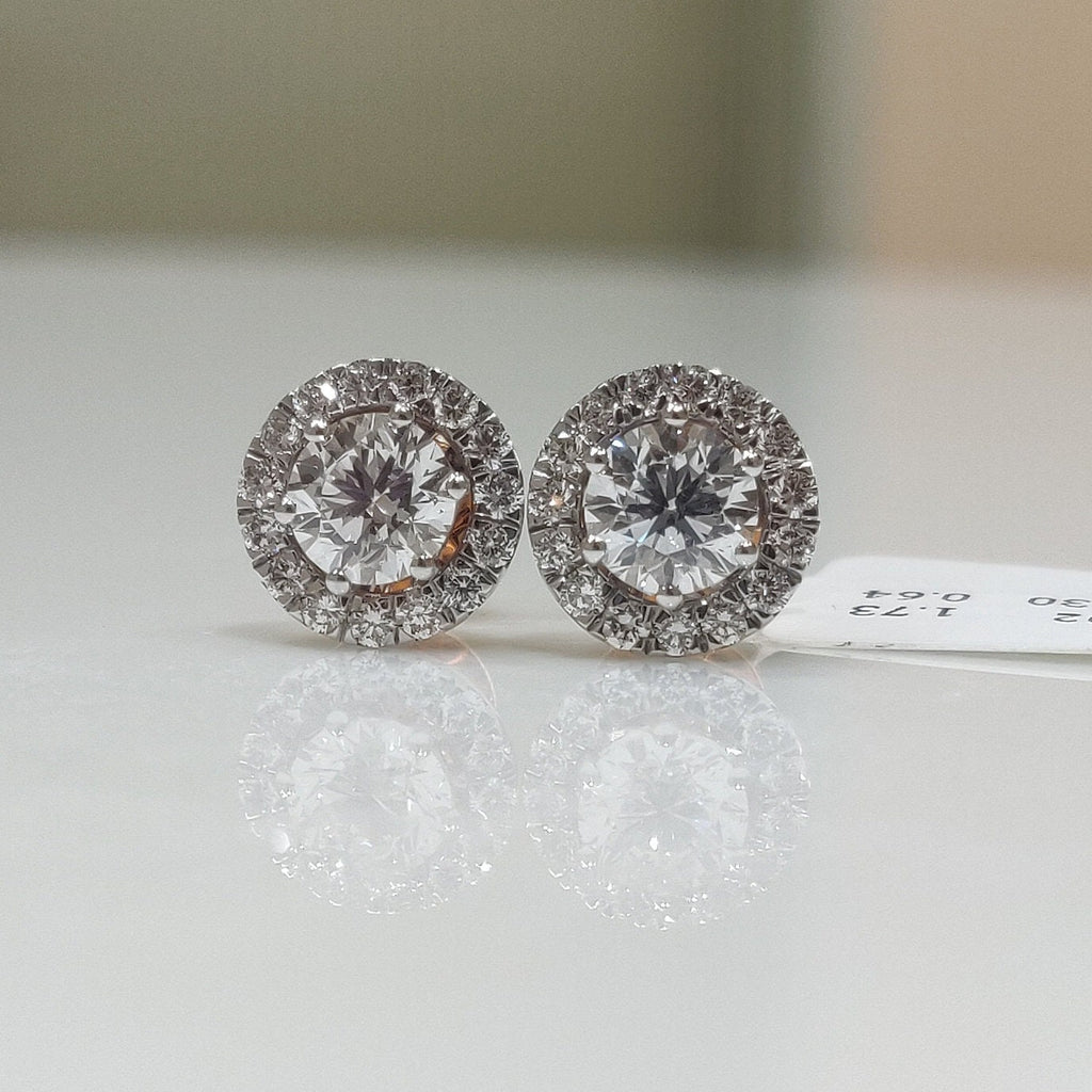 2.30Ct Lab Grown Diamond Halo Stud Earrings: 14K Gold Screwback