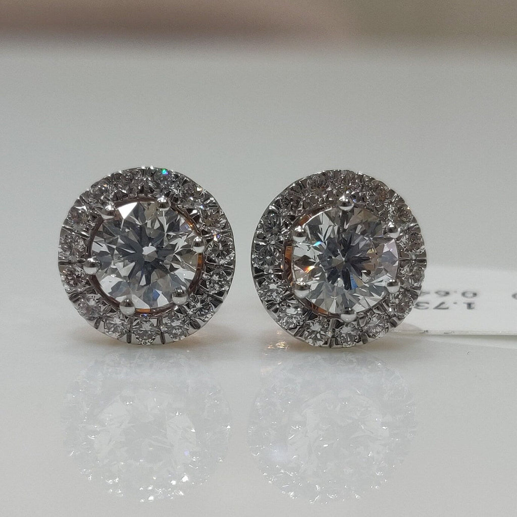 2.30Ct Lab Grown Diamond Halo Stud Earrings: 14K Gold Screwback