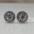2.30Ct Lab Grown Diamond Halo Stud Earrings: 14K Gold Screwback