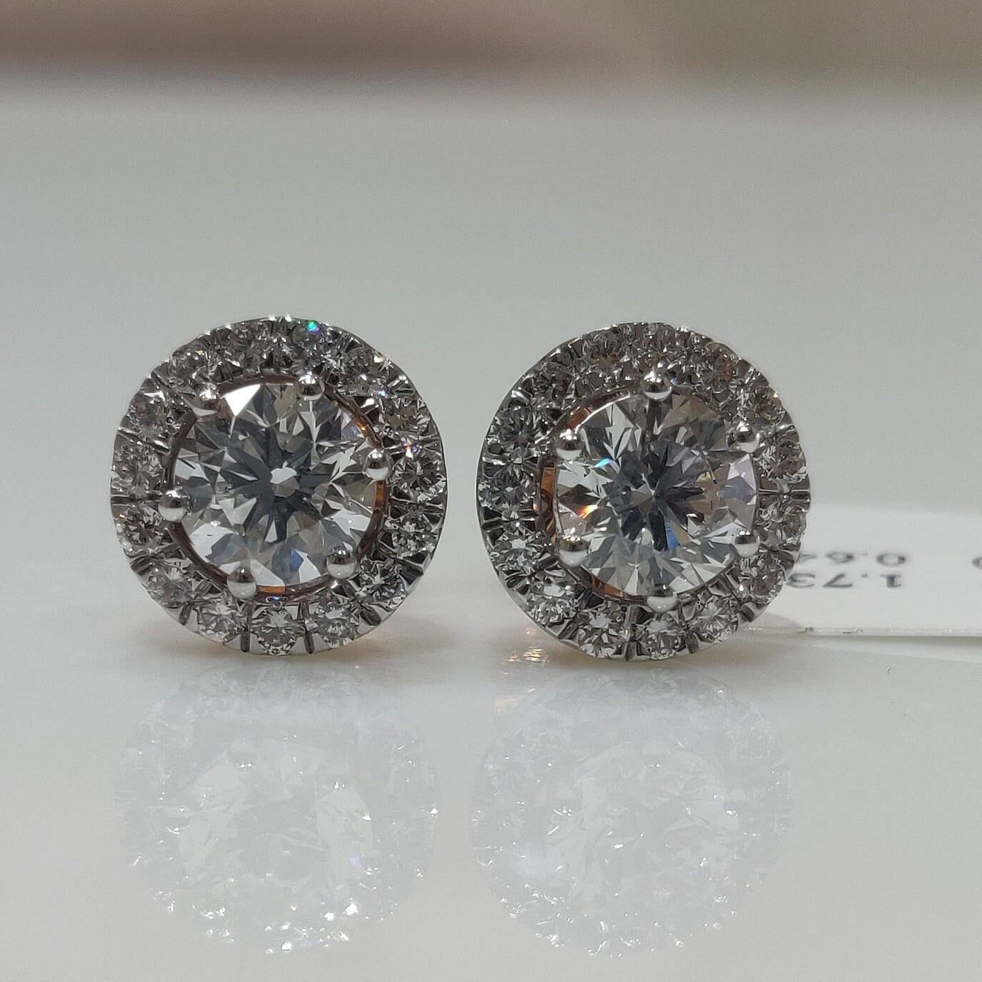 2.30Ct Lab Grown Diamond Halo Stud Earrings: 14K Gold Screwback
