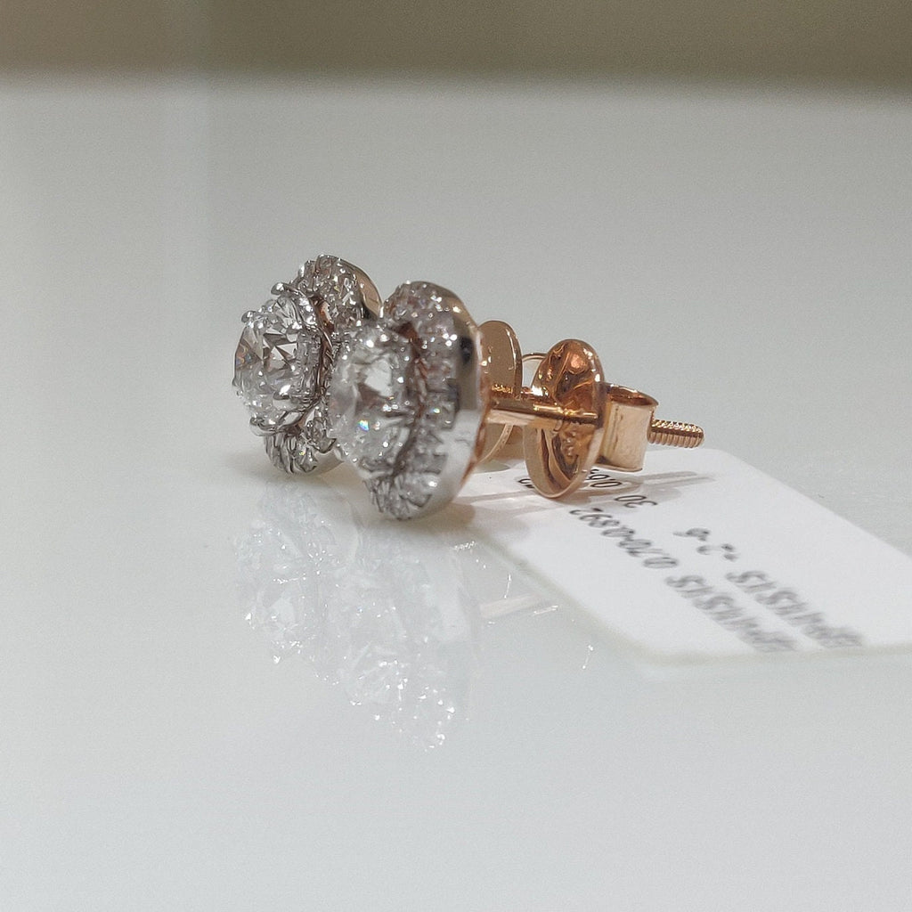 2.30Ct Lab Grown Diamond Halo Stud Earrings: 14K Gold Screwback