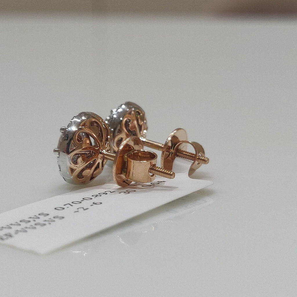 2.30Ct Lab Grown Diamond Halo Stud Earrings: 14K Gold Screwback
