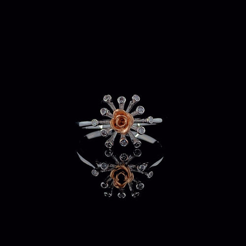 14K Gold Two Tone Lab Grown Diamond Flower Ring