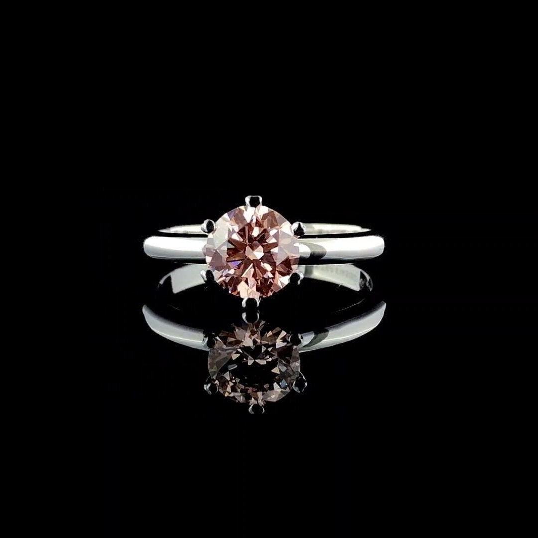 Intense Pink Lab Grown Diamond Engagement Ring | Unique Prongs, IGI Certified