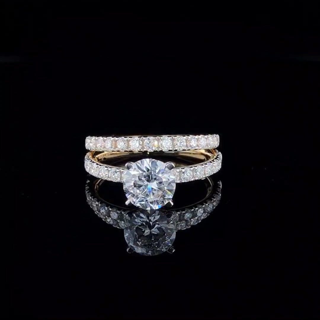 1.70 Carat Lab Grown Diamond Engagement Ring Set | 14KT Gold Wedding Ring