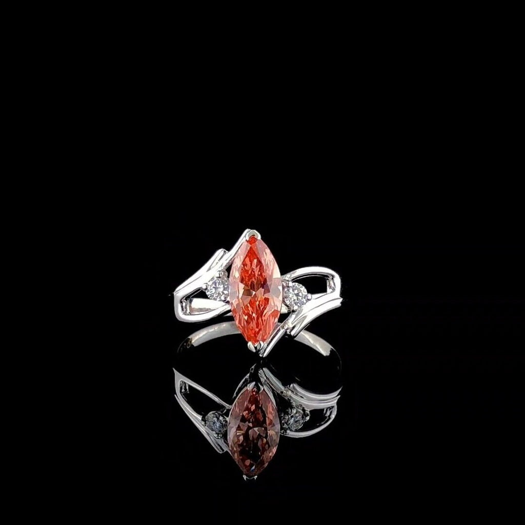 1ct Fancy Red Marquise Lab Diamond Ring | 14K Gold Engagement Ring