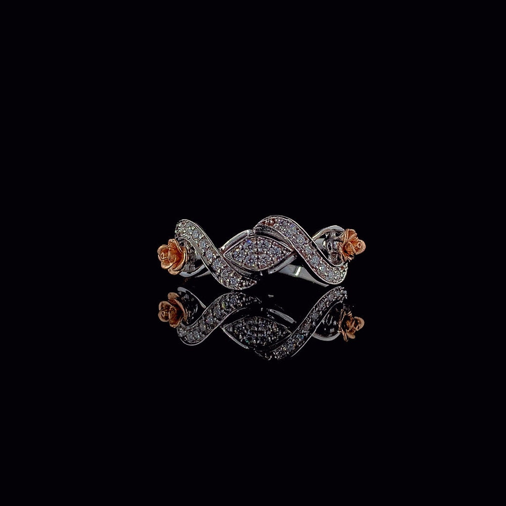 14K Solid Gold Flower Ring | Lab Grown Diamond, Two Tone