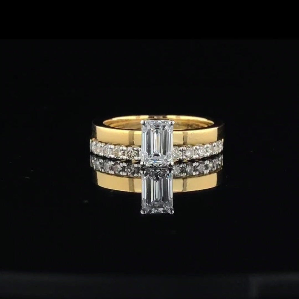 1.25ct Emerald Cut Lab Grown Diamond Ring | 14K Gold Wedding Set