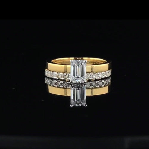 1.25ct Emerald Cut Lab Grown Diamond Ring | 14K Gold Wedding Set