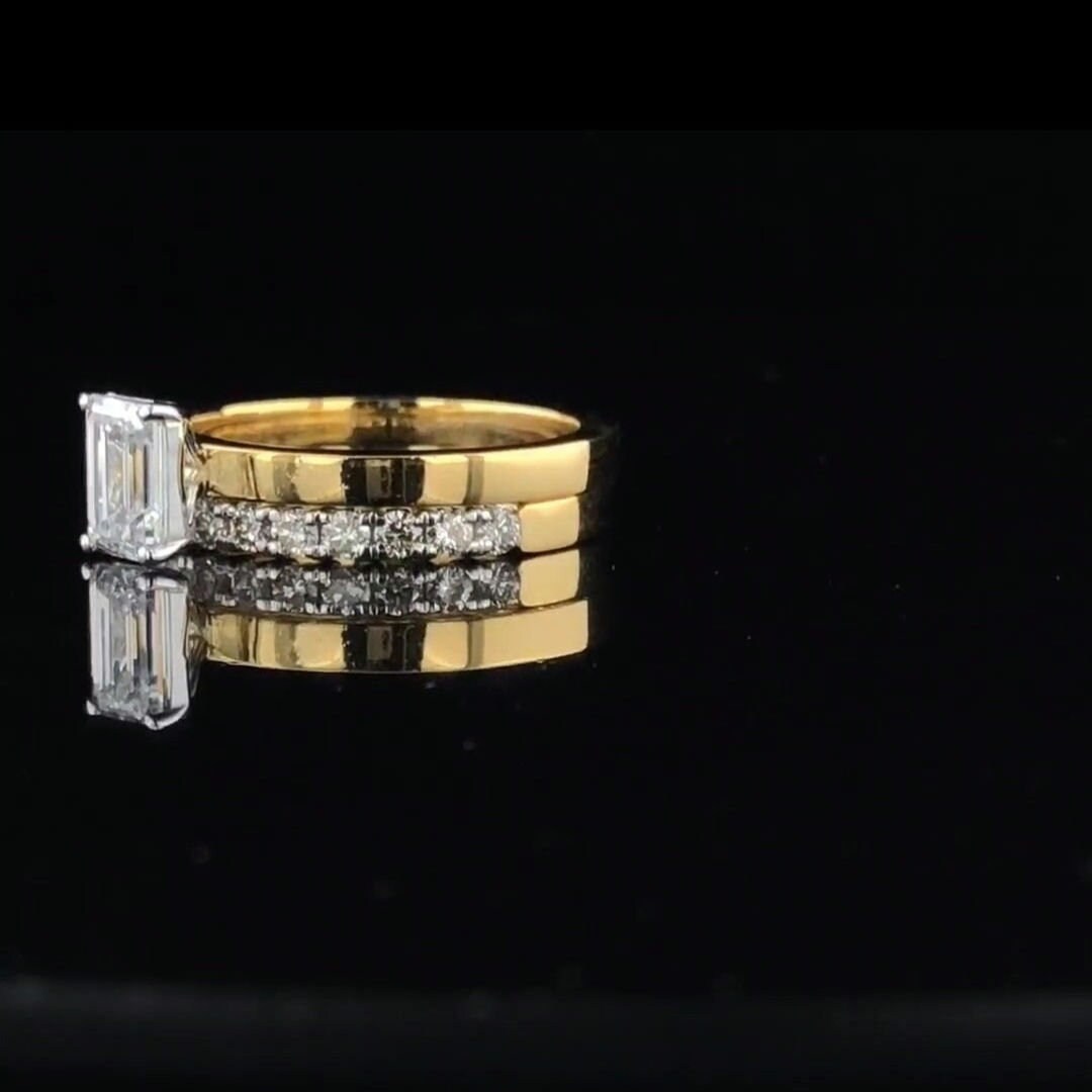 1.25ct Emerald Cut Lab Grown Diamond Ring | 14K Gold Wedding Set