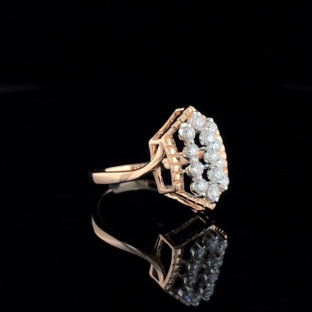 Lab Grown Diamond Statement Ring | 14K Solid Gold Geometric Design