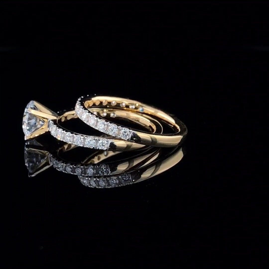 1.70 Carat Lab Grown Diamond Engagement Ring Set | 14KT Gold Wedding Ring