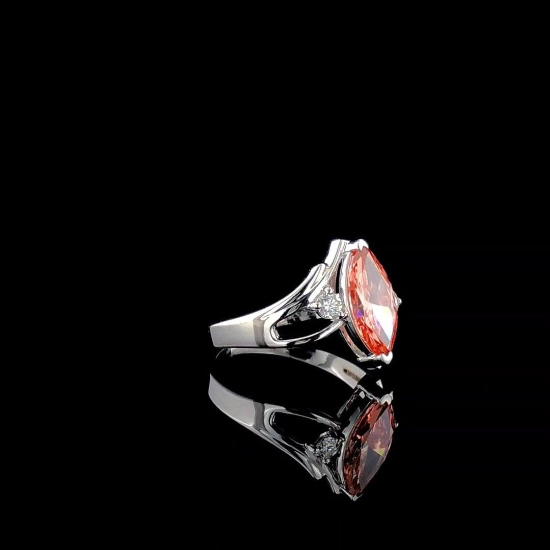 1ct Fancy Red Marquise Lab Diamond Ring | 14K Gold Engagement Ring