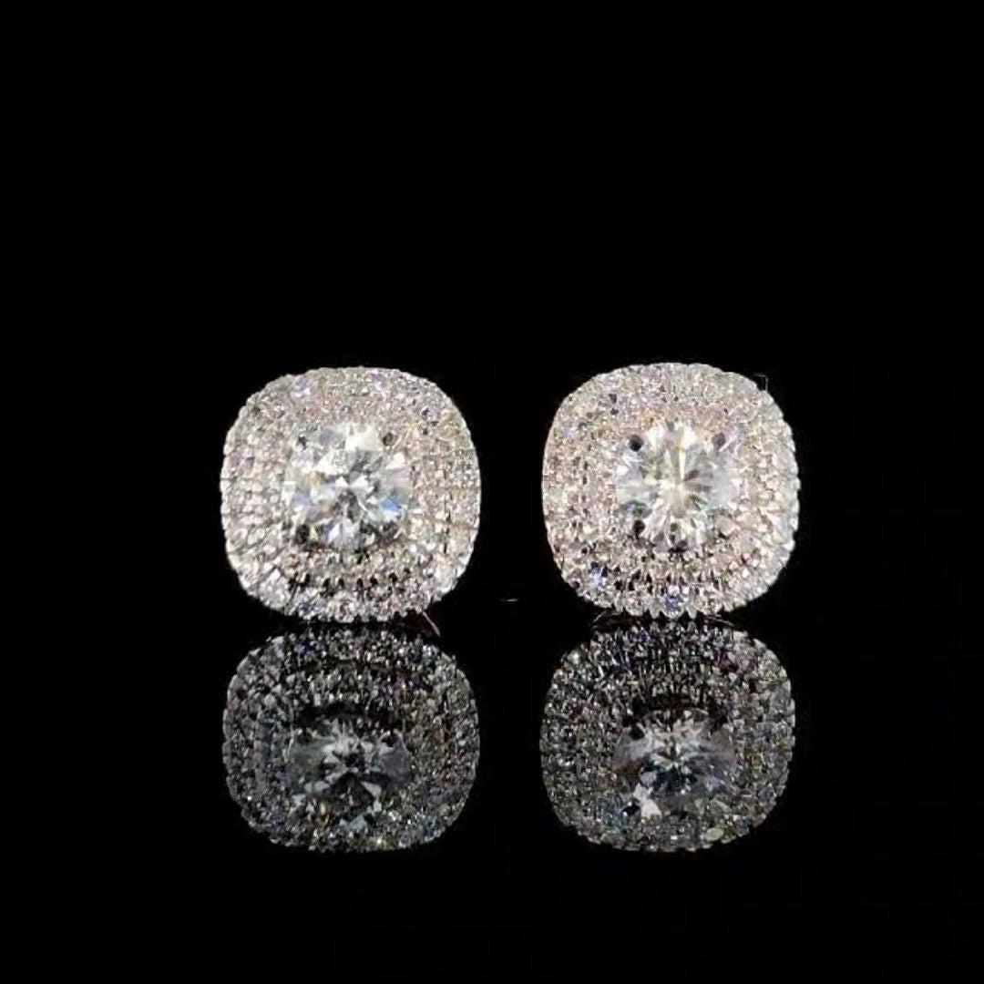 Lab Grown Diamond Stud Earrings | 2.00 CTW, 14K Gold Halo, Screwback