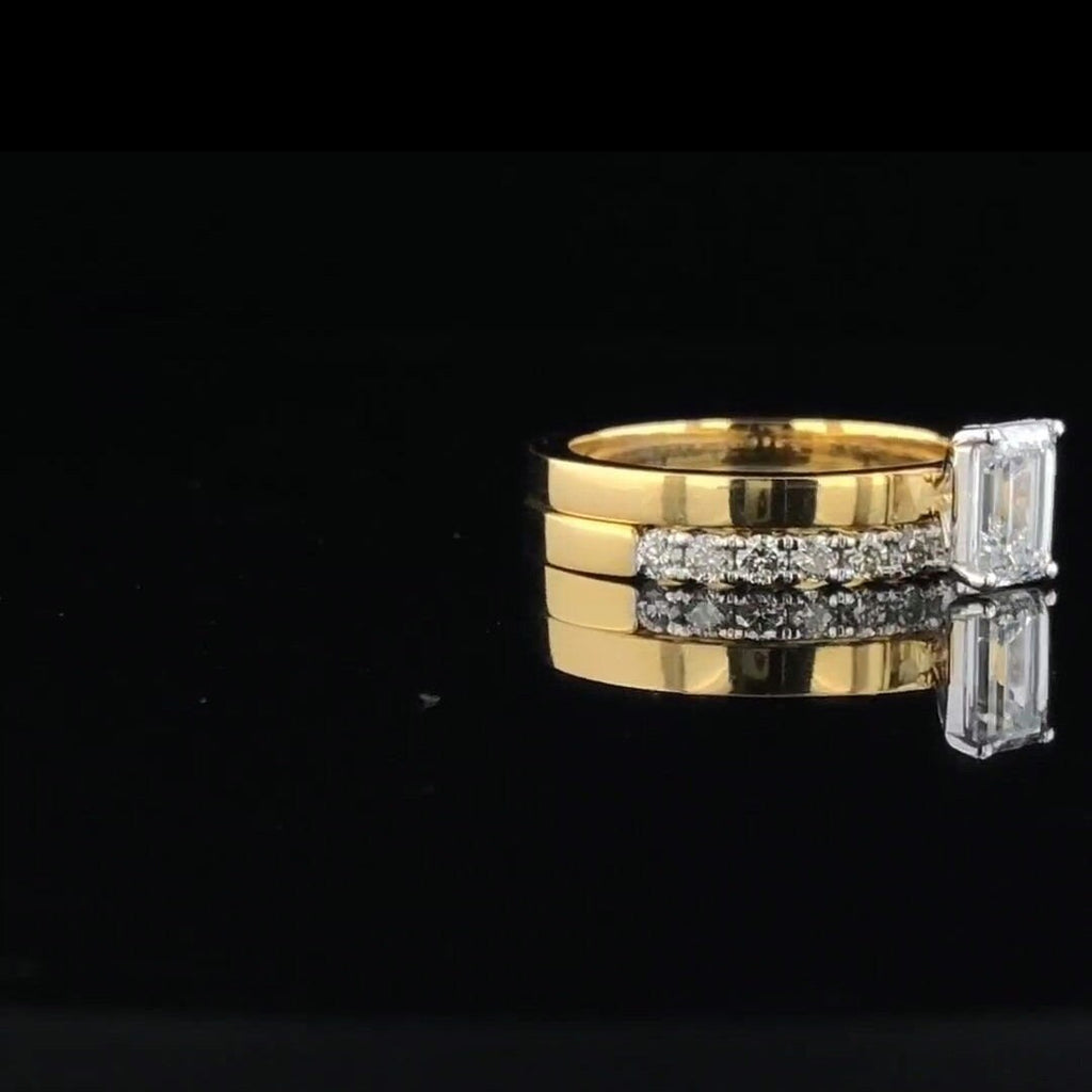 1.25ct Emerald Cut Lab Grown Diamond Ring | 14K Gold Wedding Set