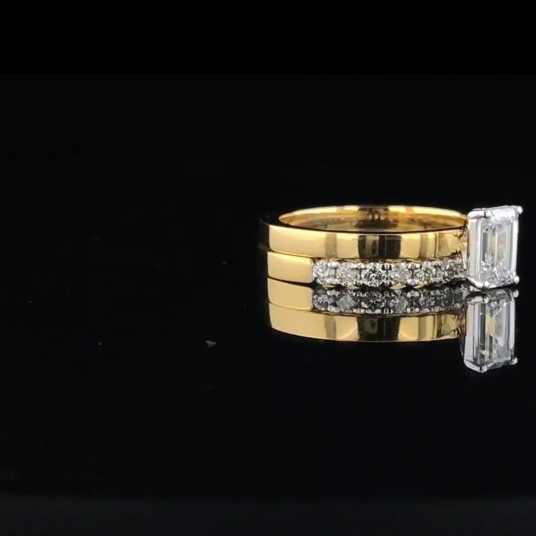 1.25ct Emerald Cut Lab Grown Diamond Ring | 14K Gold Wedding Set