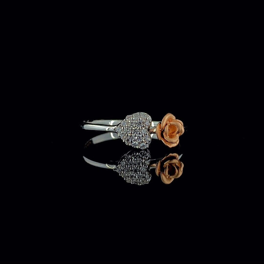 14K Gold Two Tone Lab Grown Diamond Flower Ring | Handmade