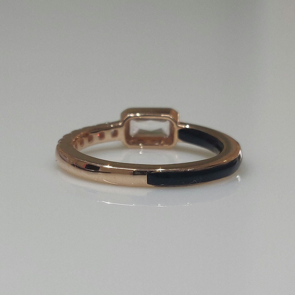Emerald Cut Lab Grown Diamond Ring | Black Ceramic, 14K Gold
