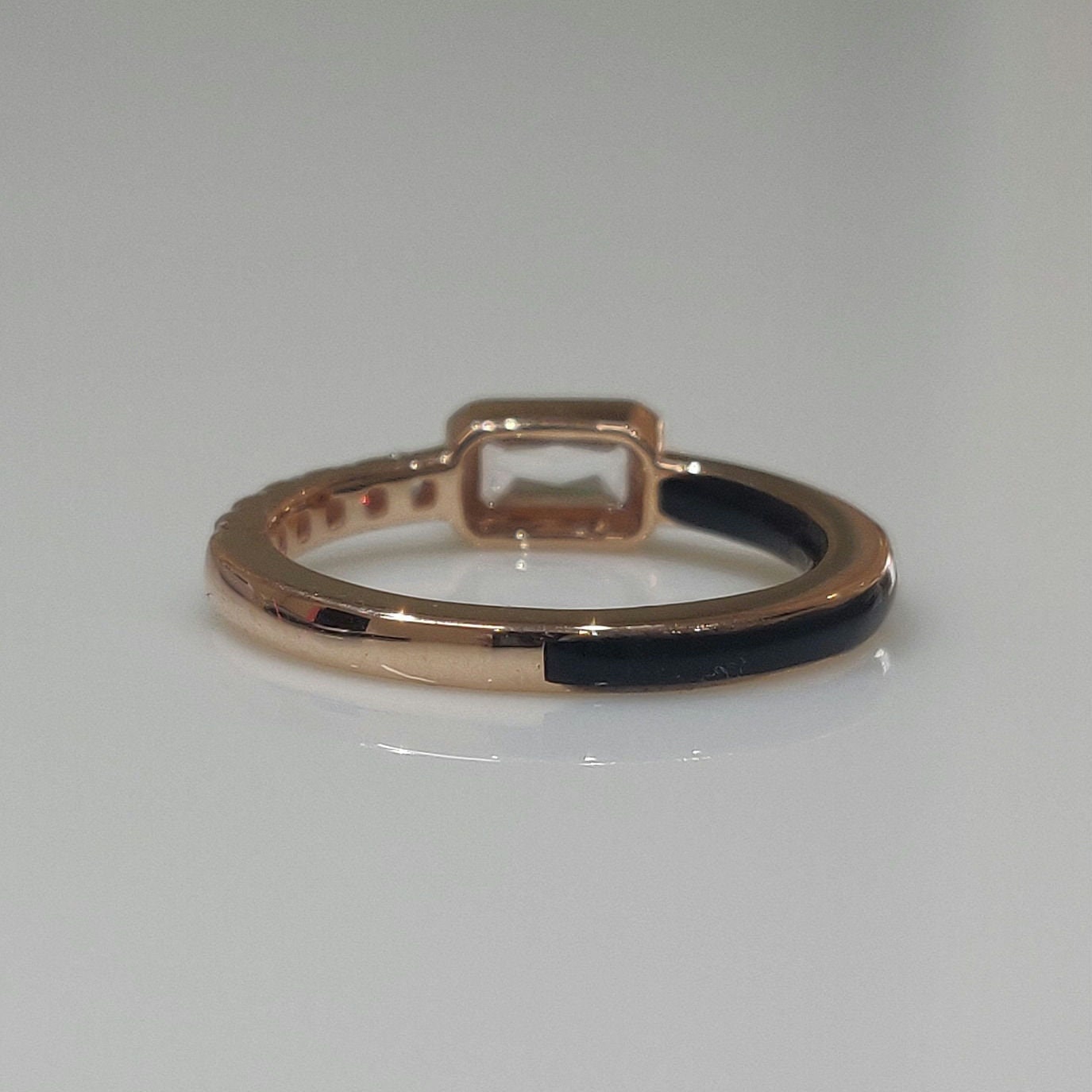 Emerald Cut Lab Grown Diamond Ring | Black Ceramic, 14K Gold