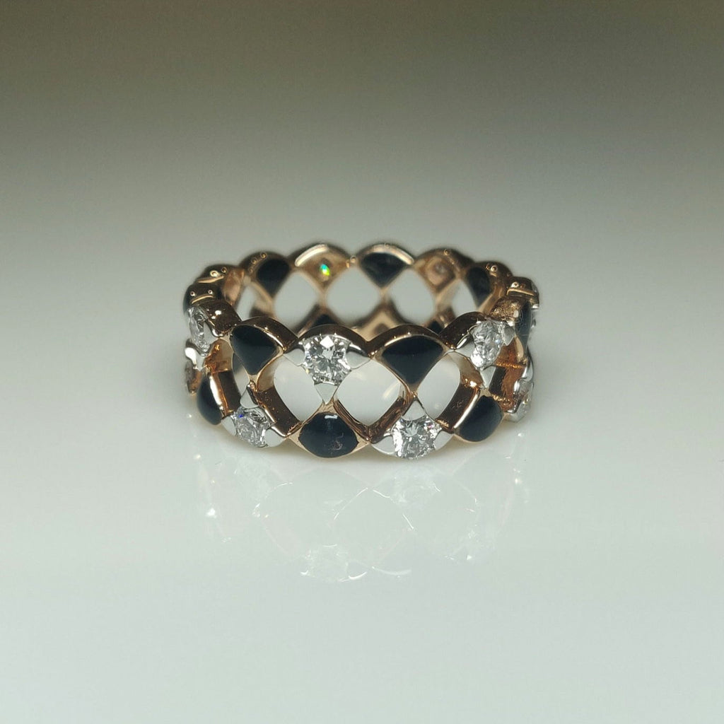 Lab Grown Diamond Wedding Band | 14K Gold & Black Ceramic Ring