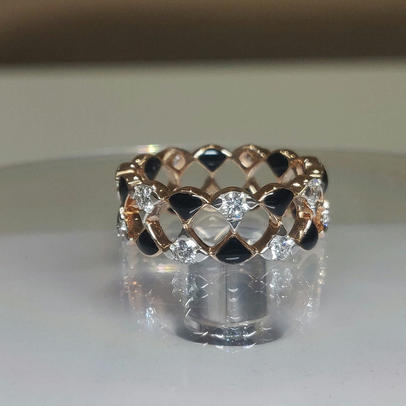 Lab Grown Diamond Wedding Band | 14K Gold & Black Ceramic Ring