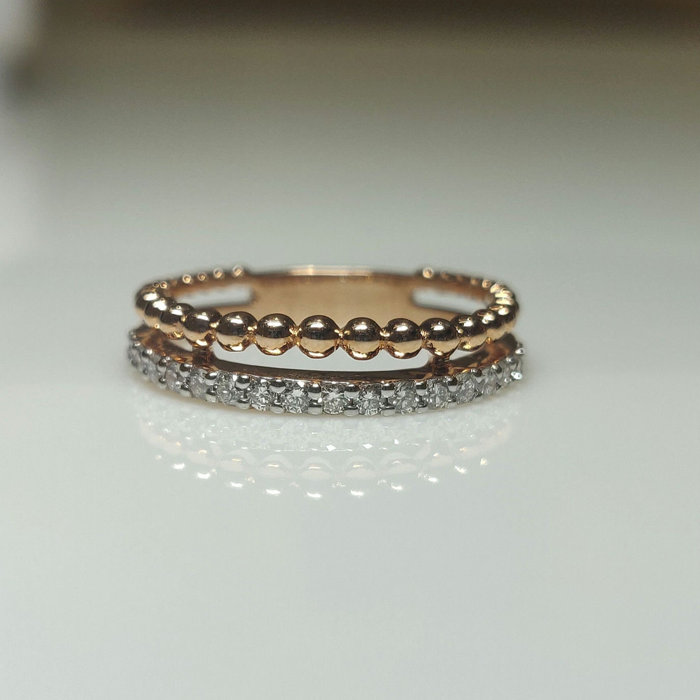 14K Gold Lab Grown Diamond Wedding Band: Half Eternity Stacking Ring
