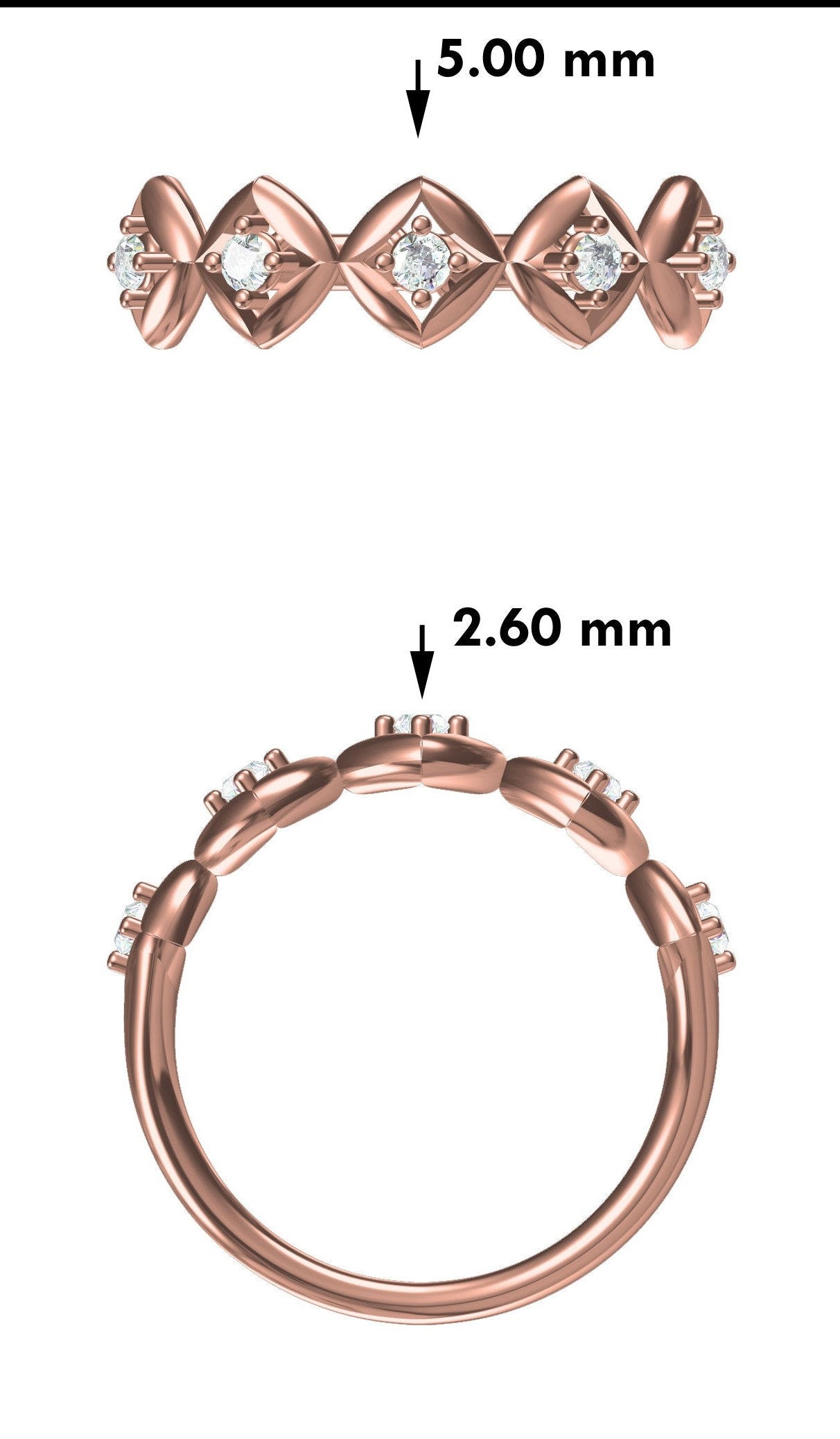 Lab Grown Diamond Wedding Band | 14K Gold Five Stone Half Eternity Ring