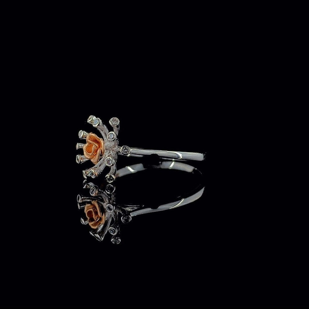 14K Gold Two Tone Lab Grown Diamond Flower Ring