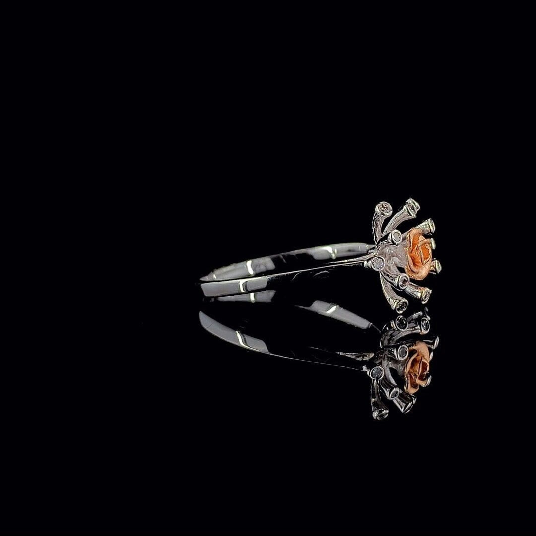 14K Gold Two Tone Lab Grown Diamond Flower Ring