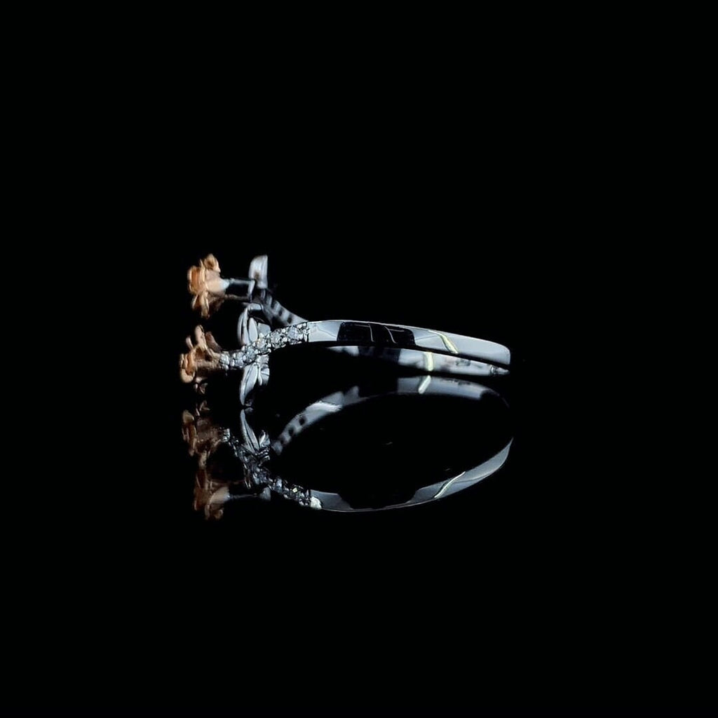 Two Tone 14K Gold Flower Ring: Lab Grown CVD Diamond Rose