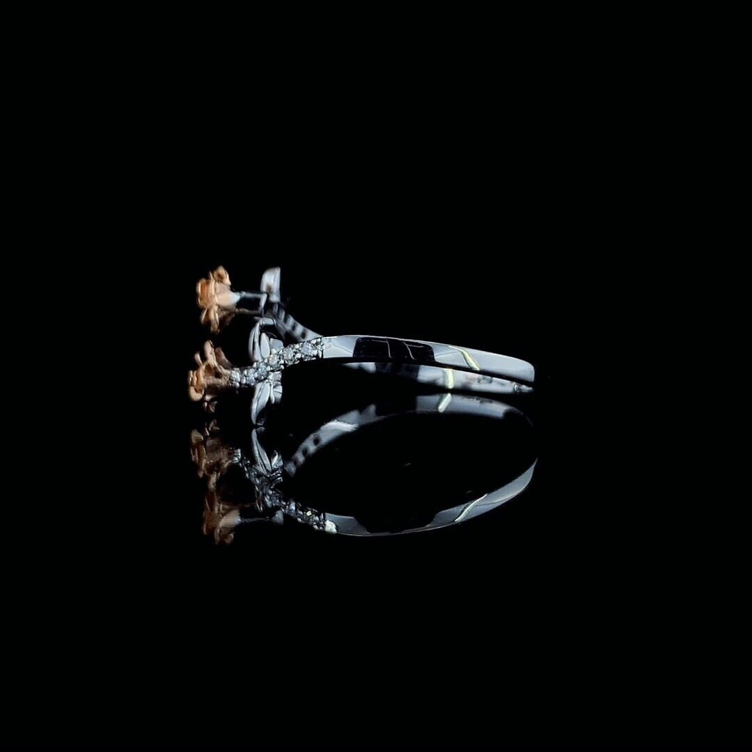 Two Tone 14K Gold Flower Ring: Lab Grown CVD Diamond Rose