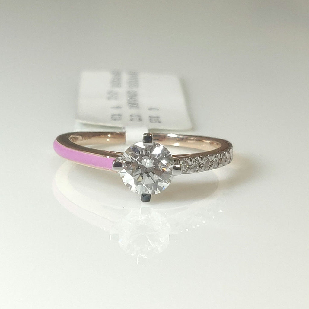 Lab Grown Diamond Engagement Ring | Pink Ceramic & 14K Gold Band, SGL Certified