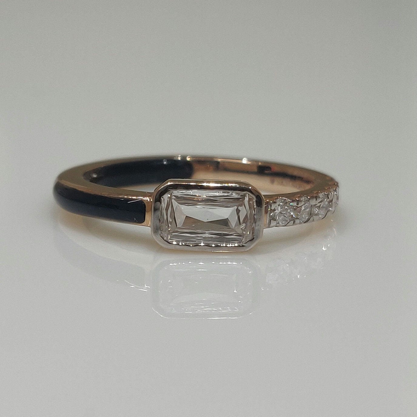 Emerald Cut Lab Grown Diamond Ring | Black Ceramic, 14K Gold