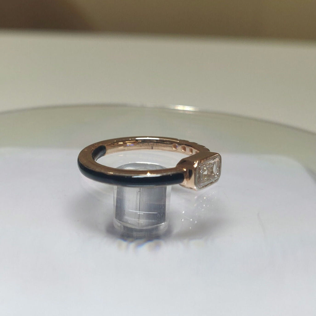 Emerald Cut Lab Grown Diamond Ring | Black Ceramic, 14K Gold